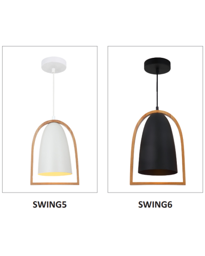 Swing Cone Shape Pendant Light With Timber Outer Frame