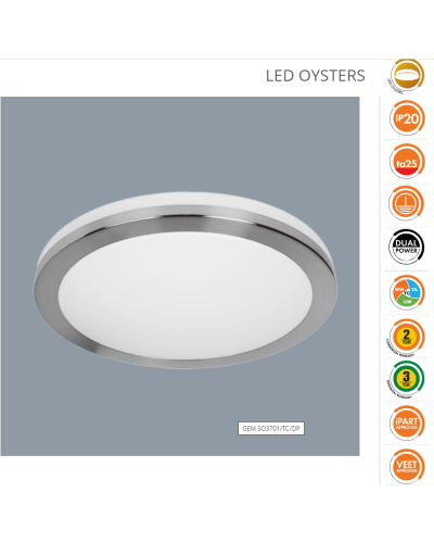 GEM SO3701/TC/DP 390mm LED Oyster 15 to 30 Watt Satin Nickel Trim Deco With Selectable Colour Temperature And Dual Power