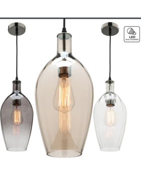 Belmont Pendant Range in Clear, Smoke & Cognac Glass Black 