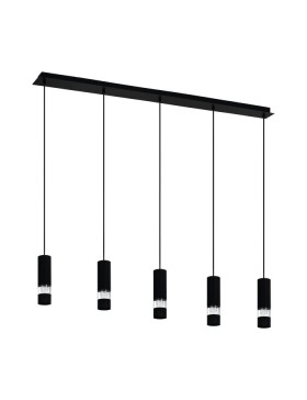 Bernabeta 205308 Five Cylindrical Parallel Base Black Pendant Light.