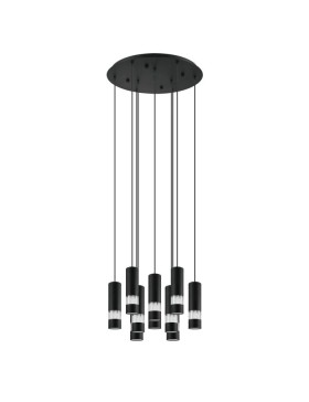 Bernabeta 205311 Nine Cylindrical Black Round Base Pendant Light.
