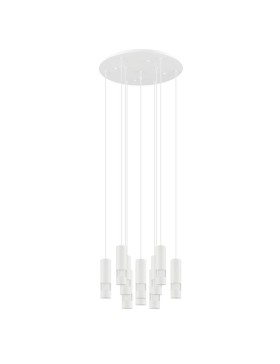 Bernabeta 39704N Nine Cylindrical White Round Base Pendant Light.
