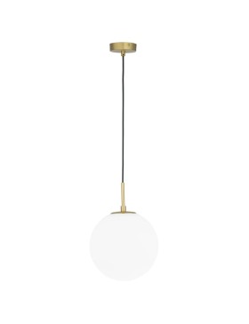 Preston Small 250mm Opal Glass With Black and Antique Brass Metalware Pendant Light