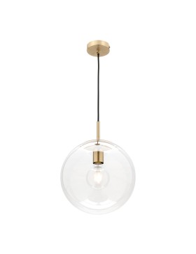 Madrid Medium Clear Glass 300mm Ball Pendant Light With Brushed Brass Metalware