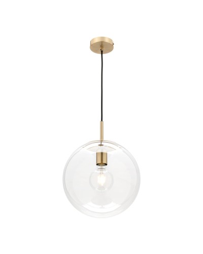 Madrid Medium Clear Glass 300mm Ball Pendant Light With Brushed Brass Metalware