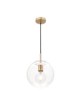 Madrid Small Clear Glass 250mm Ball Pendant Light With Brushed Brass Metalware