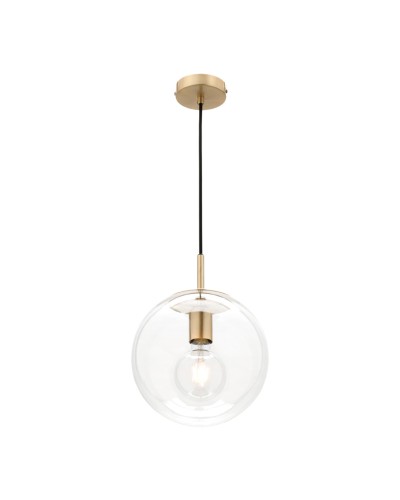 Madrid Small Clear Glass 250mm Ball Pendant Light With Brushed Brass Metalware