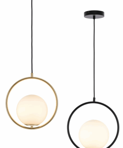 Edith Single Black & Brushed Brass Glass Pendant