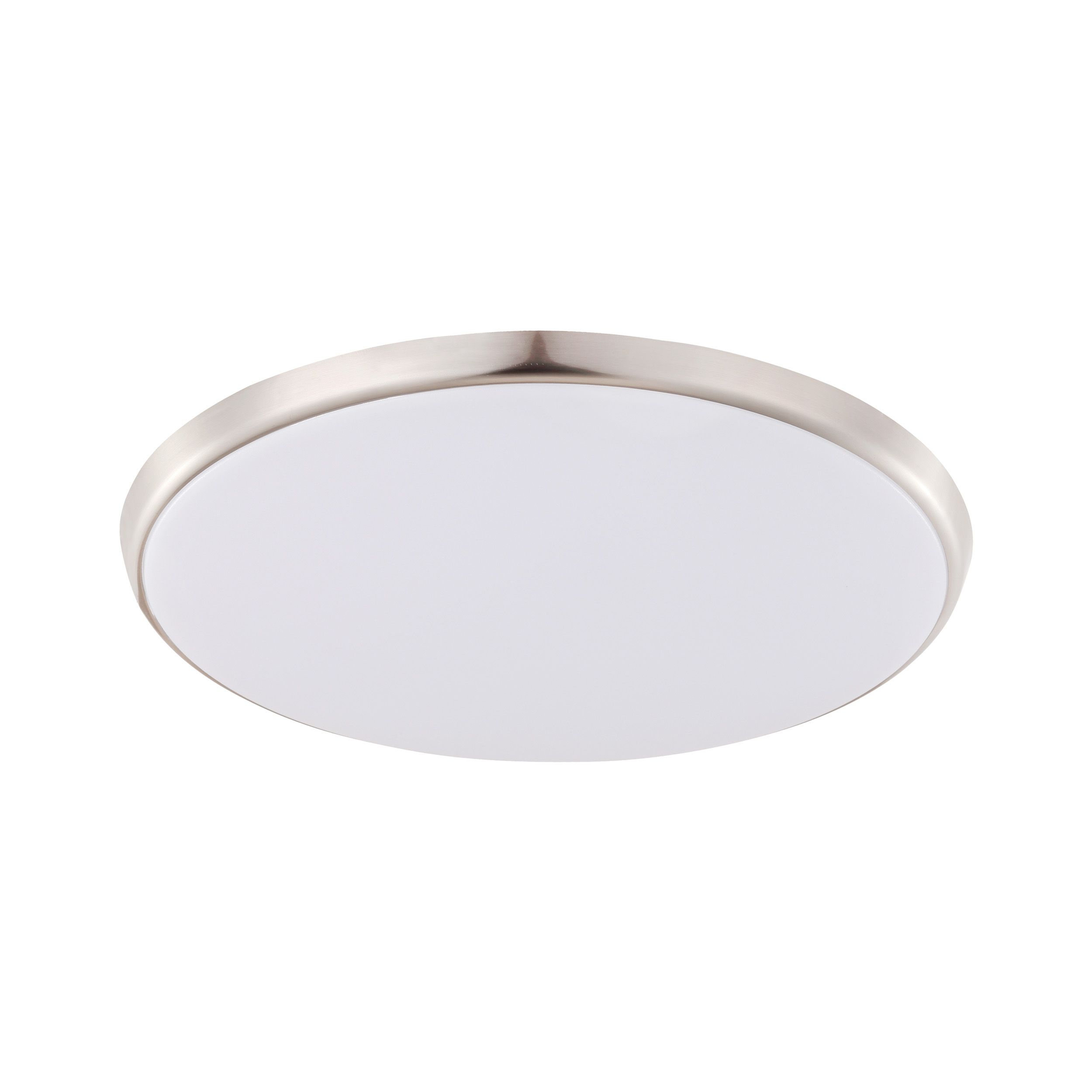 Ollie 18w Medium Low Profile Tri-Colour Dimmable, Splash & Dustproof Led Flush Mount Light With Sleek Satin Nickel Trim