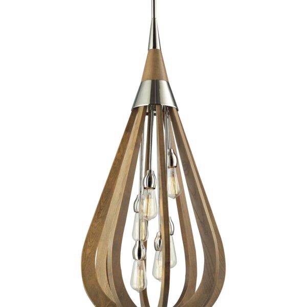 Bonito3 Rustic Large Taupe Wood Tear Drop Pendant Light.