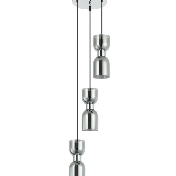 Clessidra Interior Mirror Finish Smokey Black / Opal Glass Ellipse Multiple Round Base Pendant Light