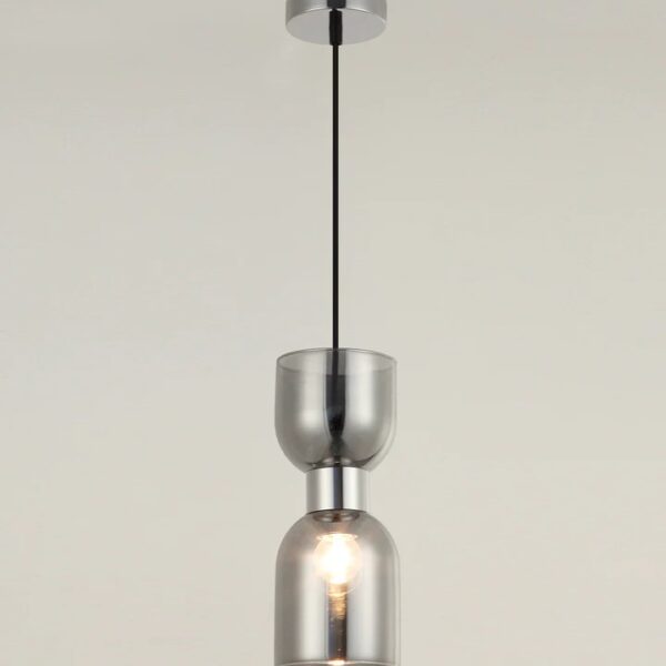 Clessidra Interior Mirror Finish Smokey Black / Opal Glass Ellipse Single Pendant Light.