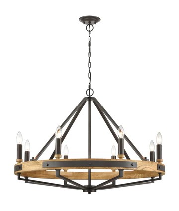 Funale Interior Candelabra Natural Wood / Oak Wood 8-Light Pendant Light.