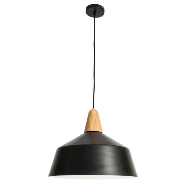 Noel Large Metal Pendant With Oak Timber-Black Or White