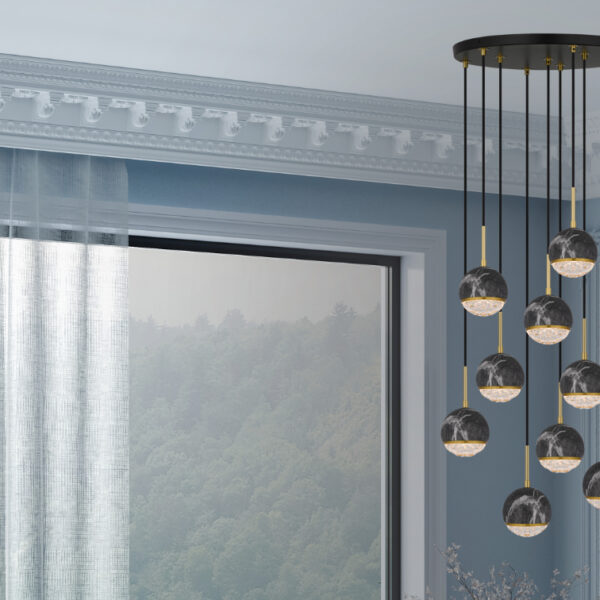 Oneta Elegant Black Marble 10 Light Crystal Pendant