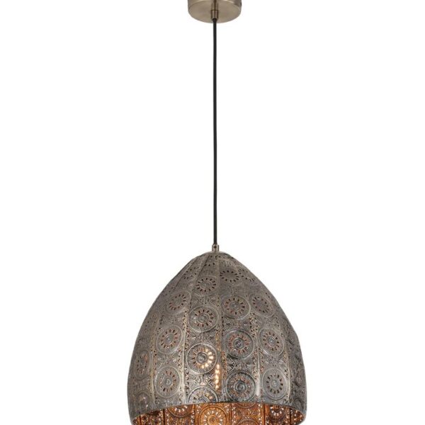 Sari Bohemian Interior Embossed Ellipse Aged Brass Steel Ombre Pendant