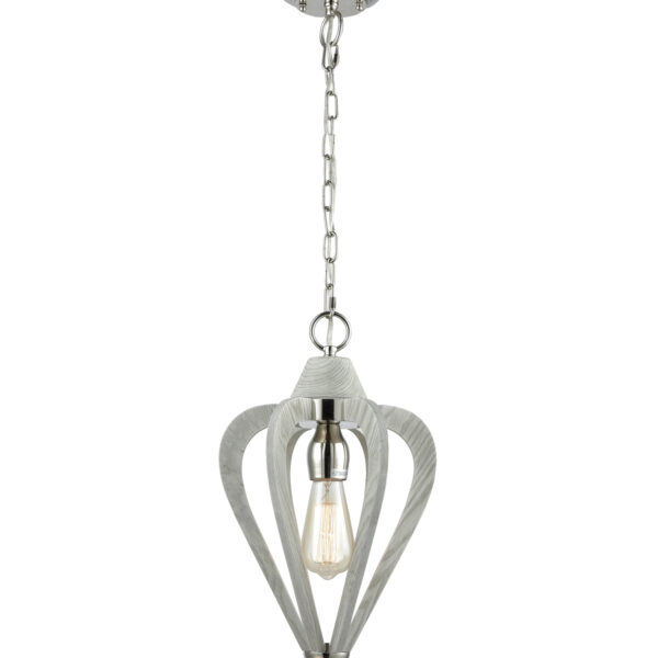 Senorita4 Small Mid Century Modern Arrow Polished Nickel & Winter Moss Wood Pendant Light