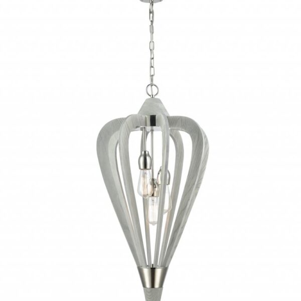 Senorita5 Medium Mid Century Modern Arrow Polished Nickel & Winter Moss Wood Pendant Light