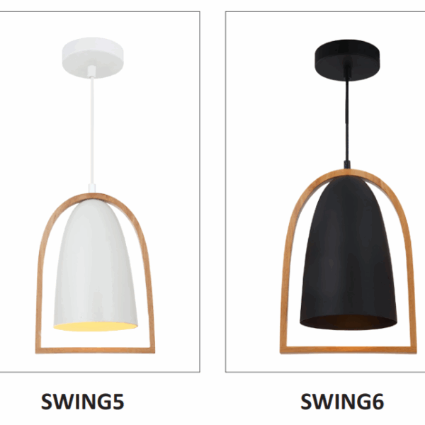 Swing Cone Shape Pendant Light With Timber Outer Frame