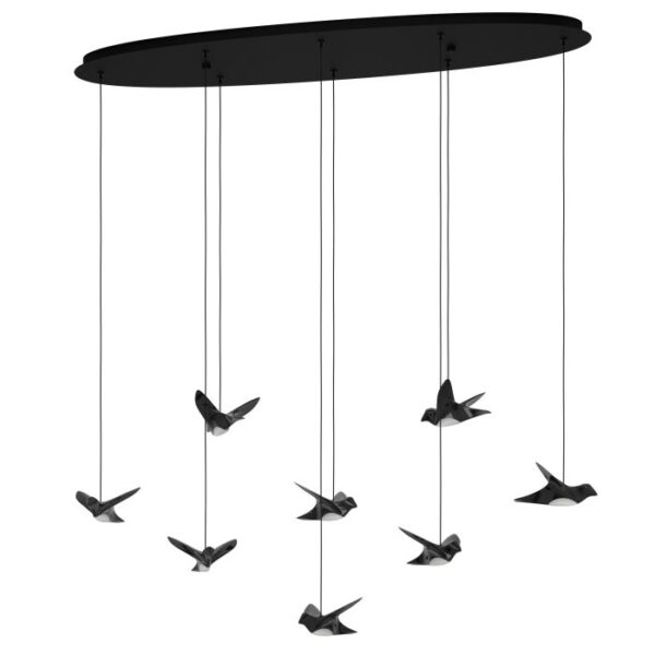 Paratebueno 390055 LED Black Bird-Shape Dimmable Small 8 Lights Pendant