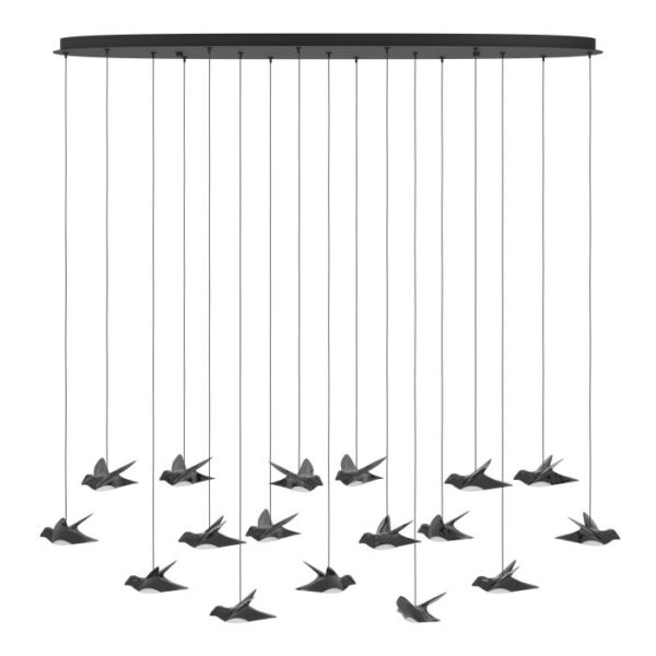 Paratebueno 390353LED Black Bird-Shape Dimmable Large 17 Lights Pendant