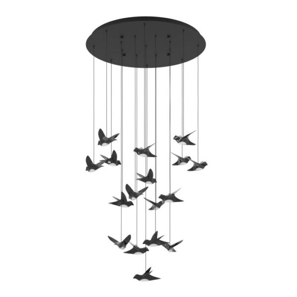 Paratebueno 390352 LED Black Bird-Shape Round Base Dimmable 17 Lights Pendant