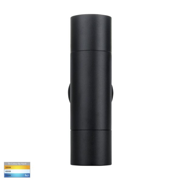 Up/down Exterior HV1027T GU10 2x5W Tri-Colour Wall/Pillar Matt Black Light