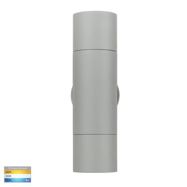 Up/Down Exterior HV1045T GU10 Led 2x9W Tri-Colour Silver Wall/Pillar Light