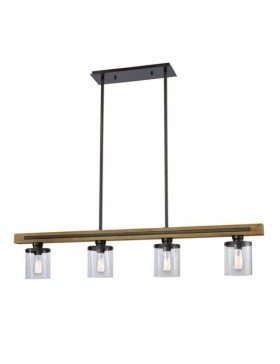 METI02 Warm Chestnut wood Frame Dinning Table 4 Lights Pendant