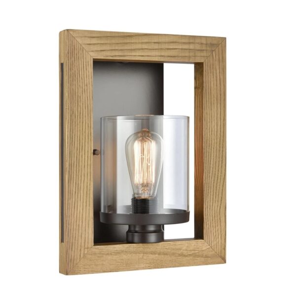 Meti Warm Chestnut Wood Frame Clear Glass Shade Interior Wall Light