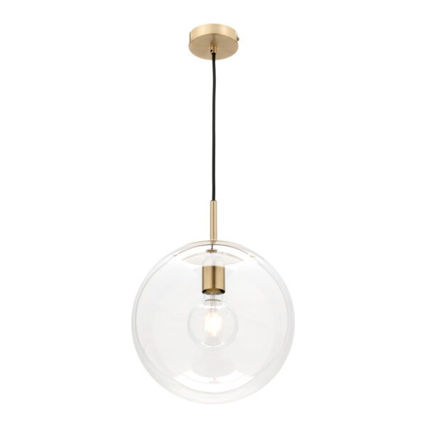 Madrid Medium Clear Glass 300mm Ball Pendant Light With Brushed Brass Metalware