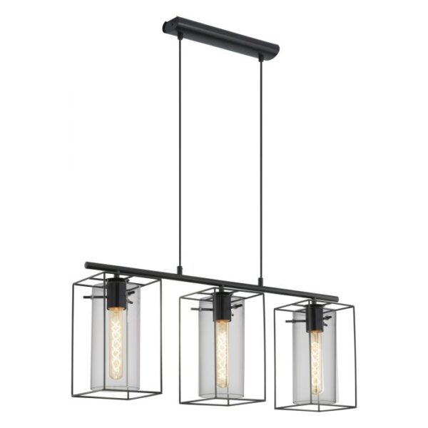 LONCINO 1-49496 Kitchen Benchtop Pendant 3 Light Black Frame With Smoke Glass