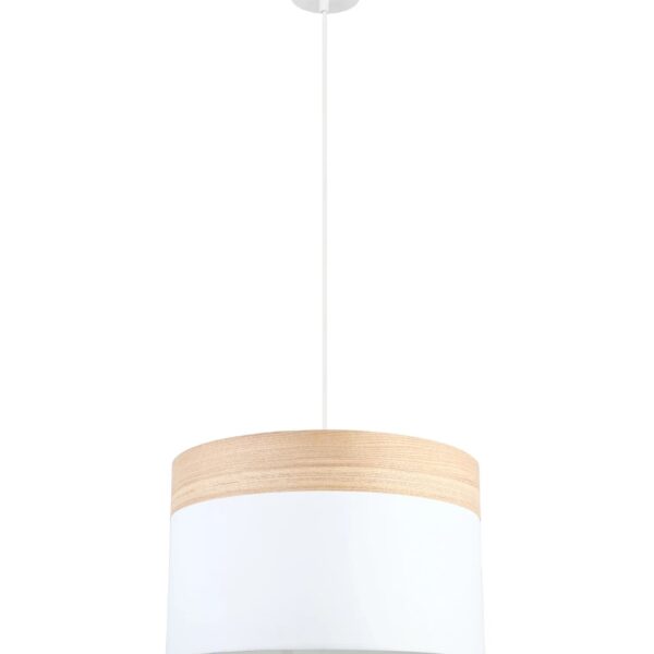 Tambura Scandinavian Large Drum Cloth Shade with Wood Veneer Trim Pendant.