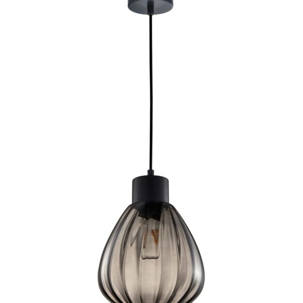 Tulip Interior Bronze Amber / Smokey Black Wine Glass Ribbed Pendant Lights
