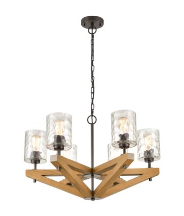 Votif Retro Interior Candelabra Oak Wood with Clear Blown Dimpled Glass Pendant Light