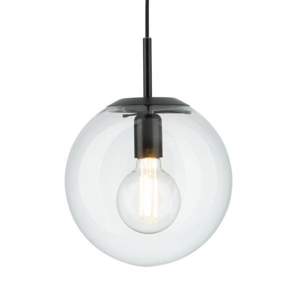 Madrid Medium Clear Glass 300mm Ball Pendant Light With Black Metalware