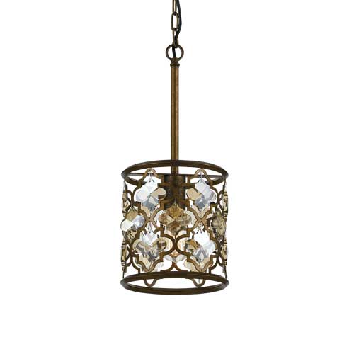 Mimosa PE20MC 1 Light Small Aged Brass Frame Crystal Pendant