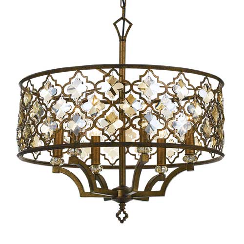 Mimosa PE61MC 6 Light Large Aged Brass Frame Crystal Pendant