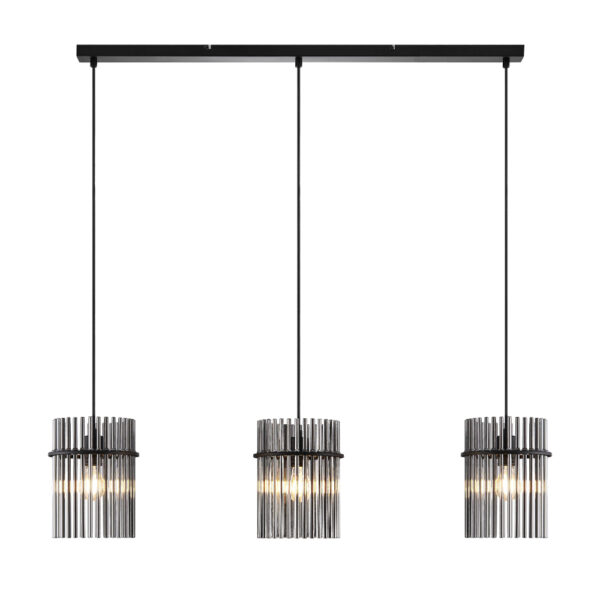 Quilo 3 Parallel Light Black Smoke Glass Rod Pendant
