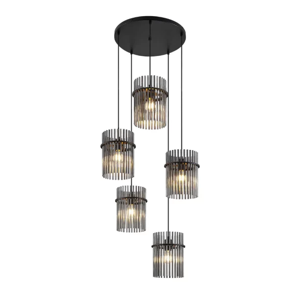 Quilo 5 Round Plate Black Smoke Glass Rod Pendant
