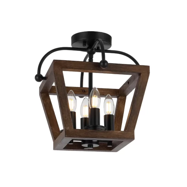 Lacota 4 Light Close-to-Ceiling Wooden Pendant