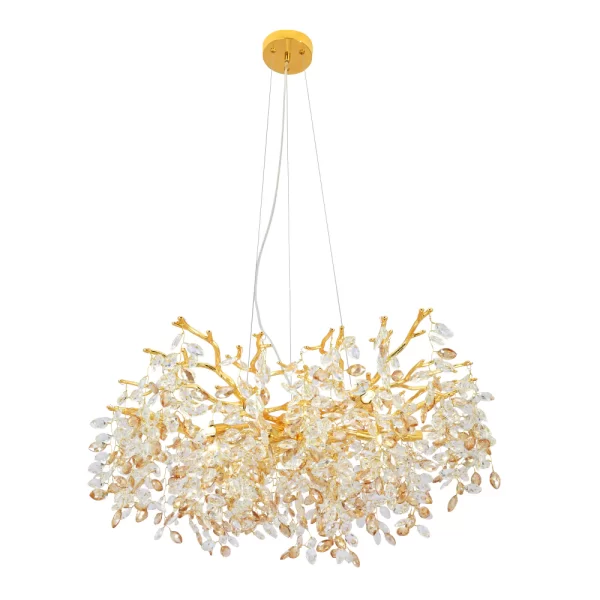 Molena 10 Light Gold, Chrome Frame Living Room-Dinning Table Crystal Pendant
