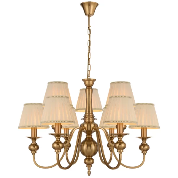 Siedel 9 Light Rod Iron Frame with Fabric Shade pendant