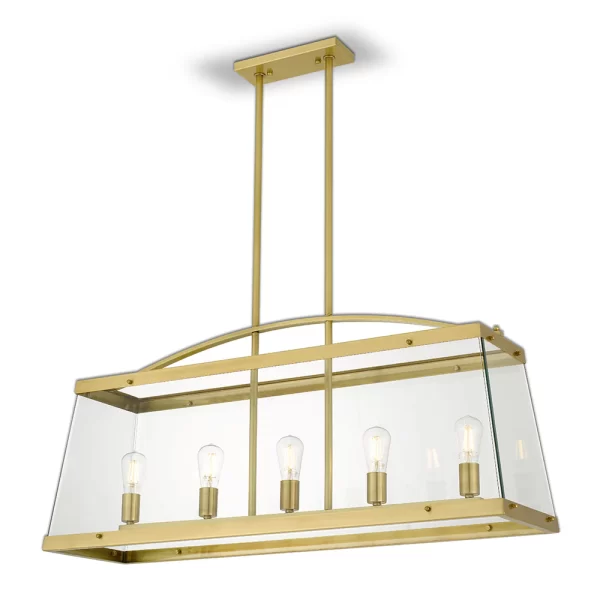Colair 5 Light Vertical Solid Brass Clear Glass Kitchen Benchtop-Dining Table Pendant