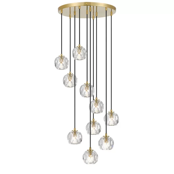Zaha 10 Lights Round Base Crystal Glass Stairwell Pendant
